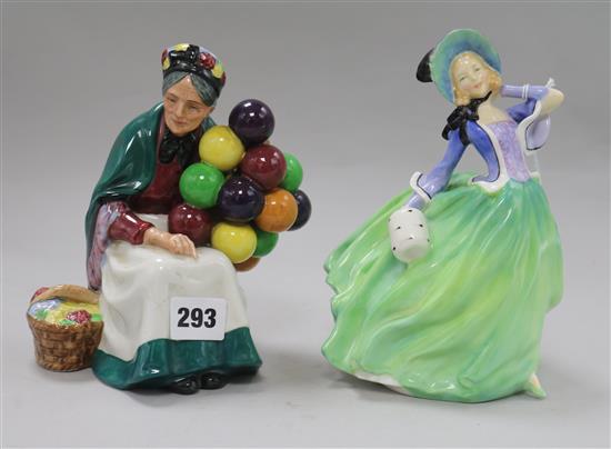 A Royal Doulton figure Autumn Breezes, two figures The Old Balloon Seller (3)